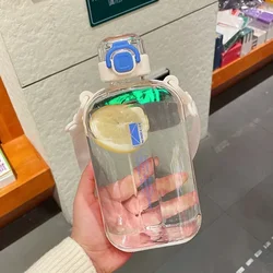 Slim Transparent Water Bottle with Adjustable Strap - Elegant Portable Canteen for Travel, Sports, and Camping (Style 1 White)