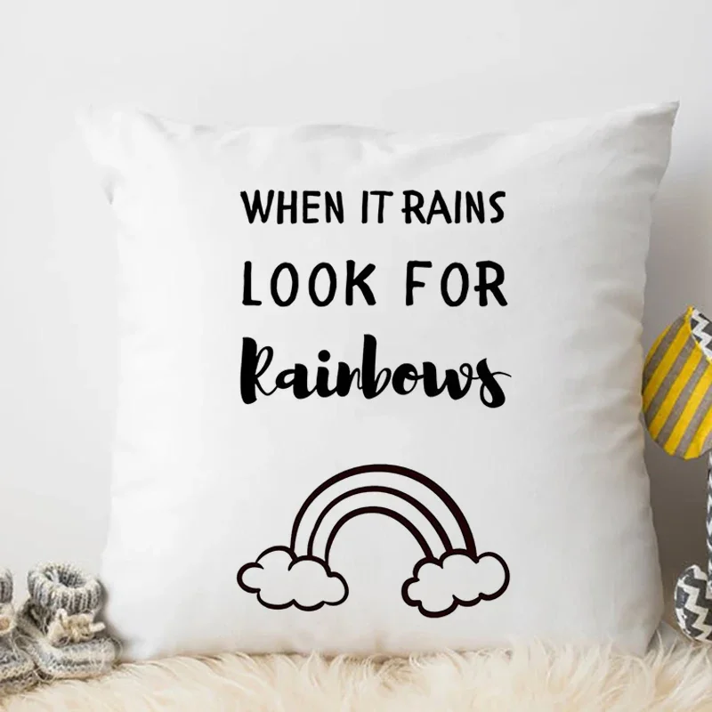 Boy Cave White Cushion Cover Baby Kids Dream Big Little One Pillows Cute Home Decoration New Baby Present