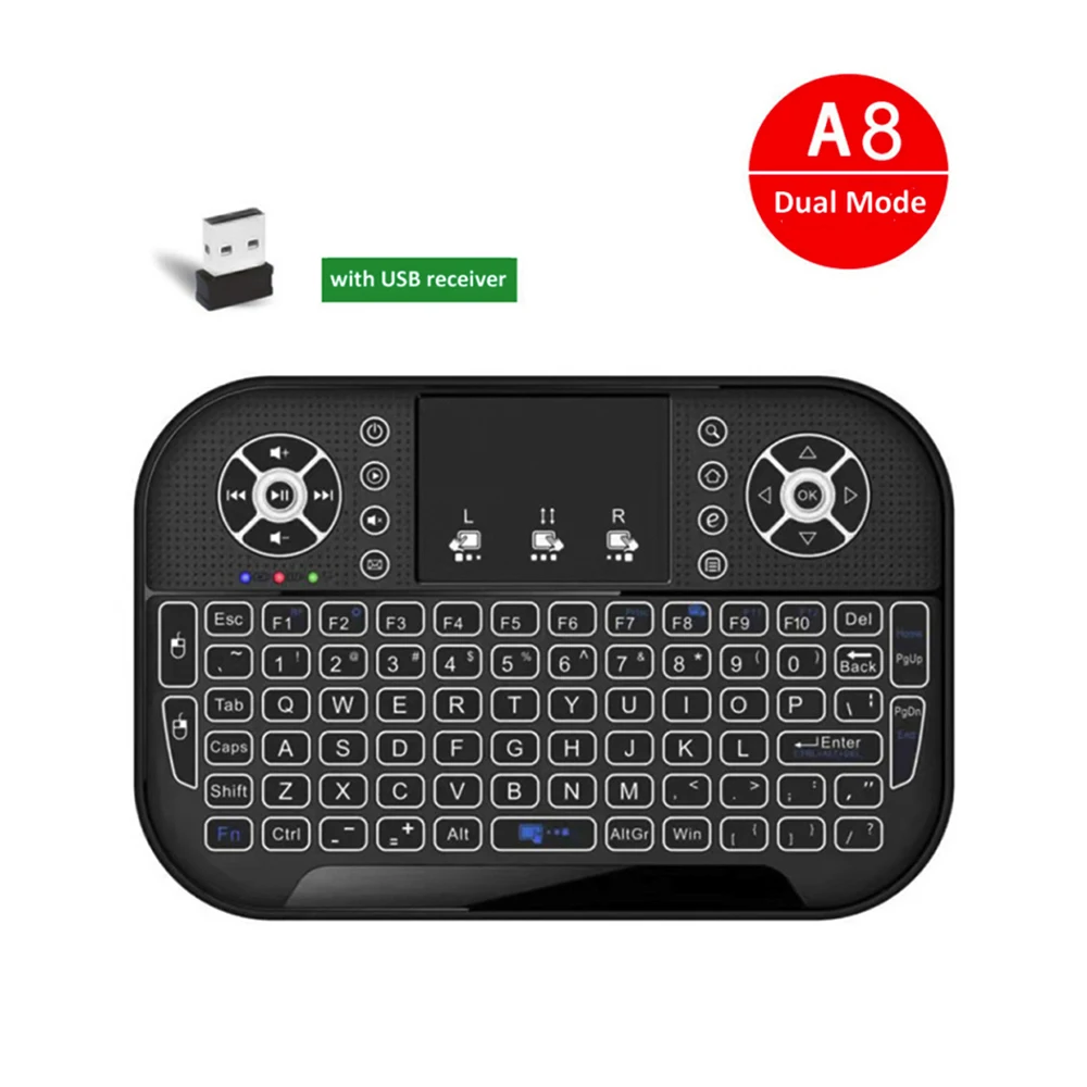 

A8 Mini Keyboard 2.4G Dual Mode 7 Colors Backlight Handheld Fingerboard Backlit Mouse Control For Windows Android TV