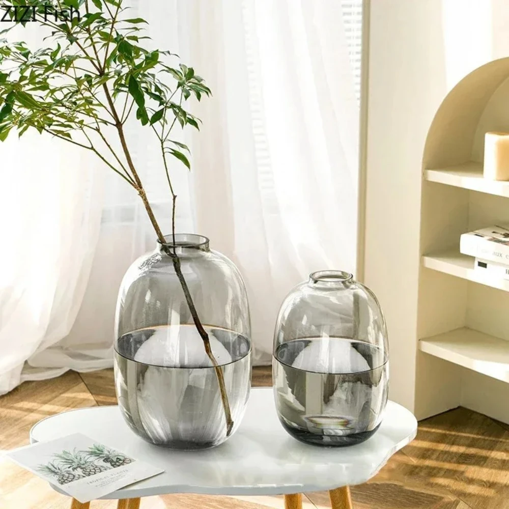 Elegant Nordic Oval Glass Vase for Fresh Flower Arrangements - Stylish Home Decor Piece