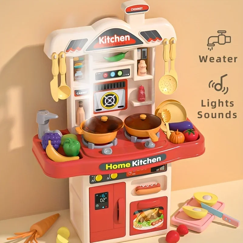 Kitchen Toys Children Realistic Simulation Play Cooking Set Simulation Table Utensils Light Sound For Girls Boys Over 3