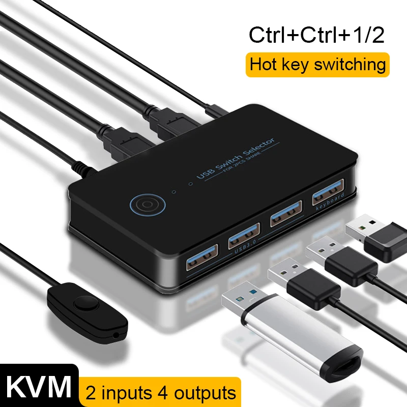 KVMUSB30SwitchHotkeySwitcher2In4OutUSBHubShortcutKey