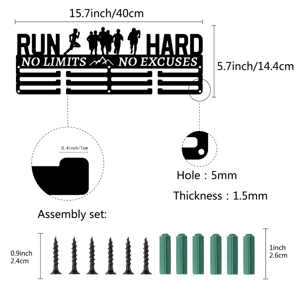 Running Medal Holder Sport Athlete No Limits No Excuses Medals Hanger Display Stand Wall Mount for Runners for Medalist Soccer
