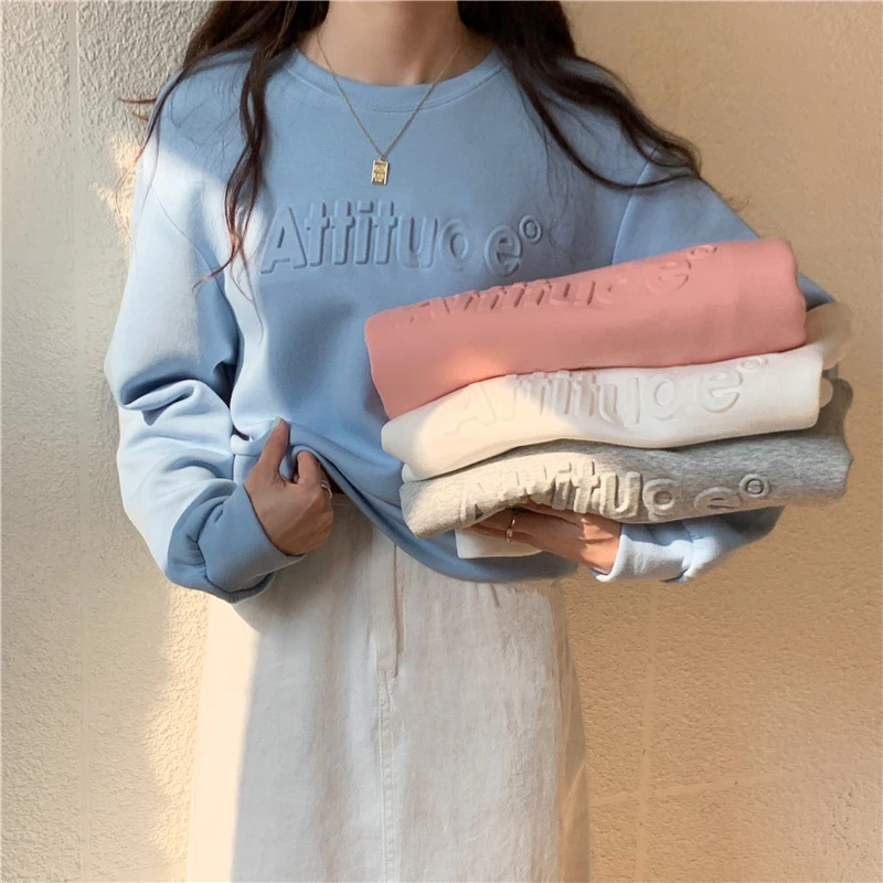 

autumn 3d letters crop top Hoodies Women Korean cotton Kpop white thin Sweatshirt young Girls Streetwear Sudadera kawaii clothes
