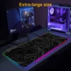RGB Light Mouse Pad Topographic Black and White Pattern Gaming - Button Control Extended Keyboard Mat Non-Slip Rubber Base 3