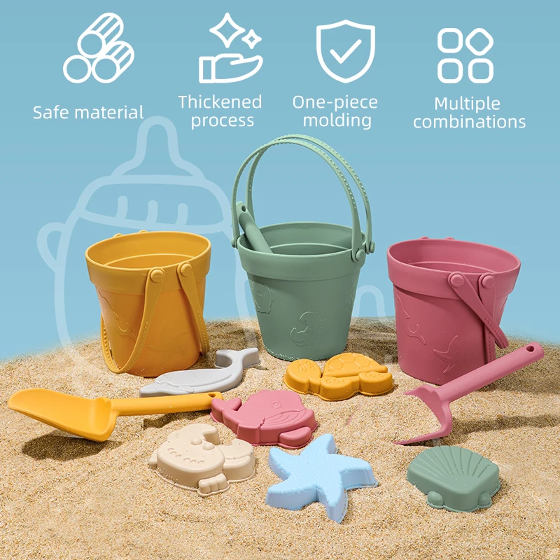 8-in-1 Food-Grade Silicone Kids Sand & Bath & Beach Toys Set Beach Play Kit for Toddlers Summer Outdoor Playing Tools