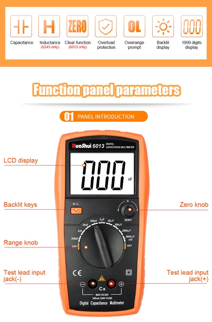 6013 Digital Capacitance Meter Multimeter Professional Capacitor