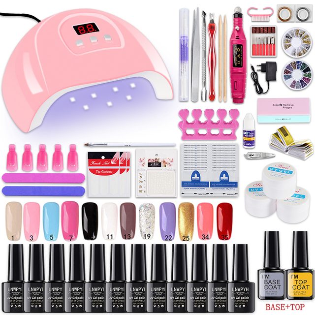 Nail Set UV LED Lamp Dryer With 18/12 pcs Nail Gel Polish Kit Soak Off Manicure Tools Set electric Nail drill Nail Tools