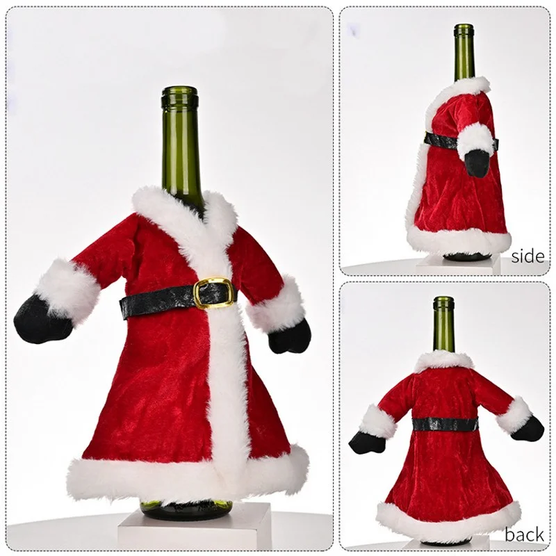 Kreative Weihnachten Wein Flasche Set Goldene Samt Kleid Wein Flasche Abdeckungen Hülse Santa Schneemann Weihnachten Neue Jahr Abendessen Tisch Dekor – Detail 9