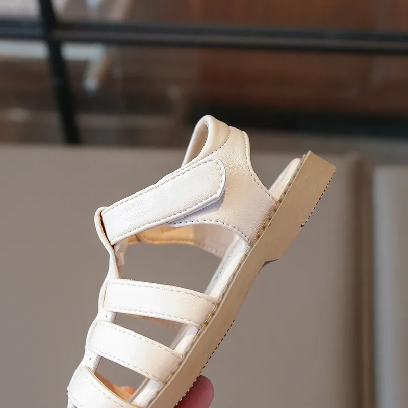 Kids Shoes Thin Band Cross Sandals Cover Toes Baby Girls Boys Hoop Loop Sandal Summer Child Barefoot Casual Shoe for 22-31