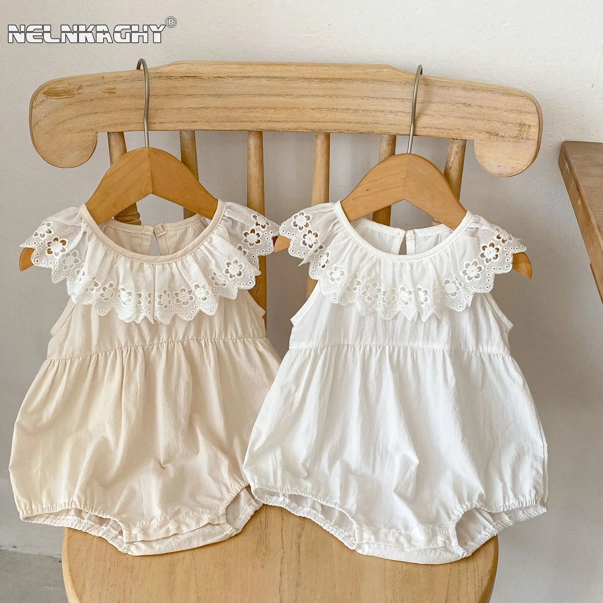 

2023 New In Summer Newborn Baby Girls Sleeveless Ruffles Collar Outdoor Clothing Infant Kids Pure Cotton brief Bodysuits