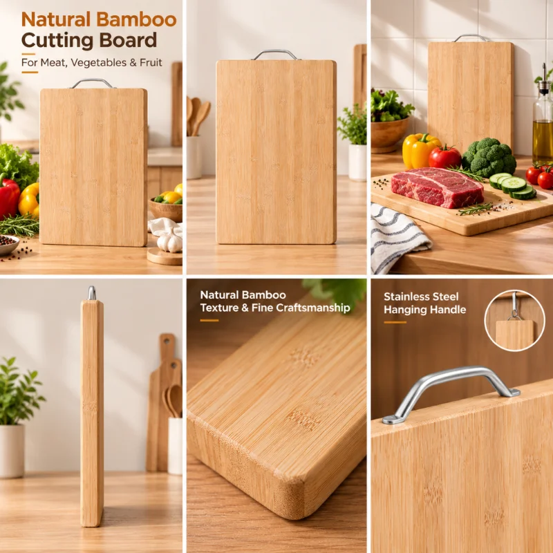 Bamboo Two-Sided Square Cutting and Serving Board with Handle