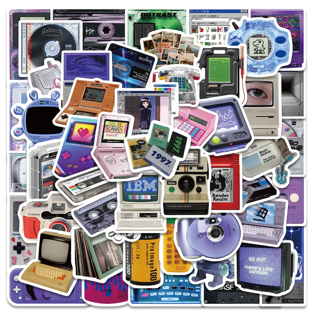 

50Pcs Vintage Computer Equipment Theme Stickers Graffiti for Laptop Luggage Skateboard Guitar Motorcycle Decal Scrapbook Toy