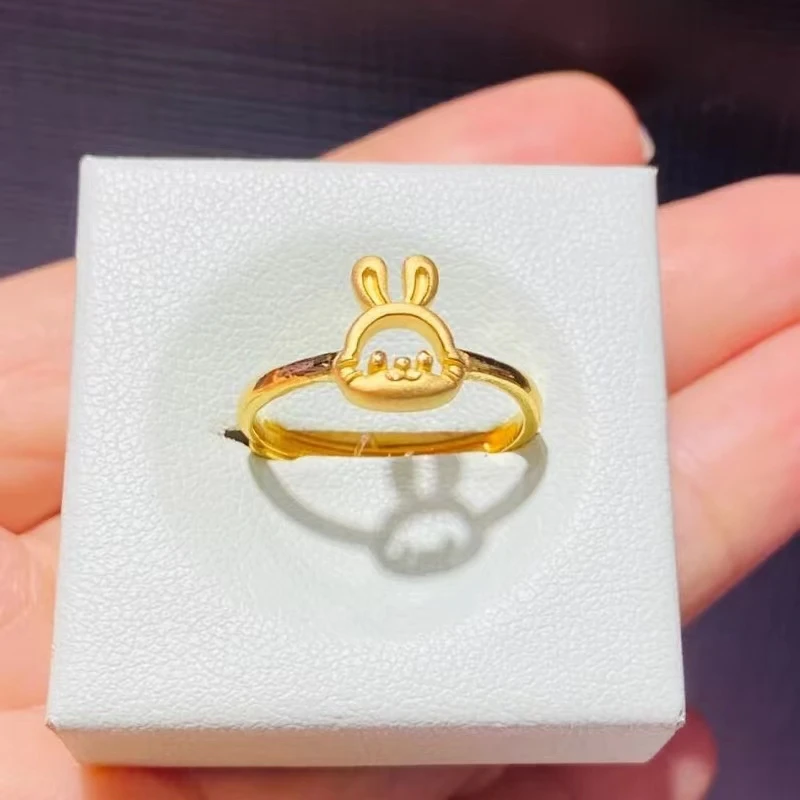 

1PCS Pure 999 24K Yellow Gold Ring Women 5G Crafts Zodiac Small Rabbit Head Ring US 5-8.5