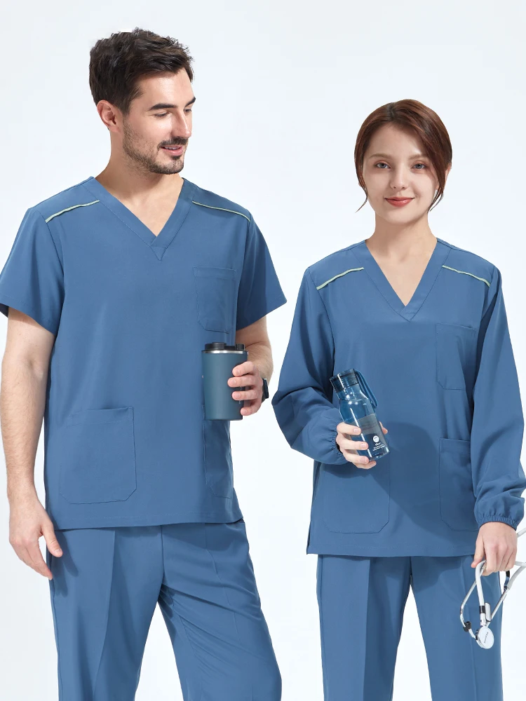 

Women Stretch Nursing Uniforms Soft Clinical Scrub Set Quick-Dry Doctor Dustproof Workwear Medical Scrubs Top+ Pants On Sale