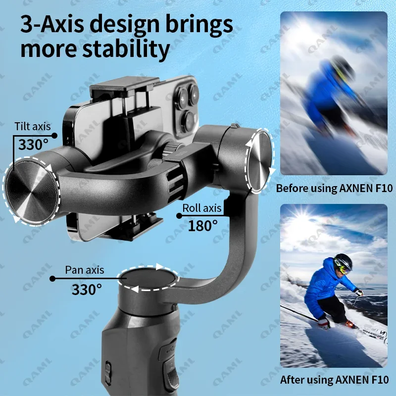 Handheld Gimbal Stabilizer QAML F10Pro 3-Axis Smartphone Stabilizer Phone Selfie Stick for Android iPhone Anti-Shake Video Shooting