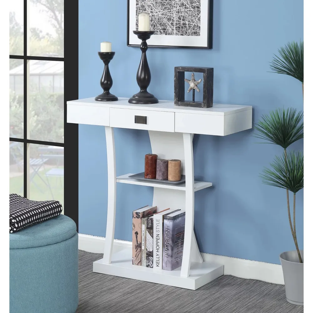 

Drawer Console Table with Shelves Consoles Tables for Hallway, White