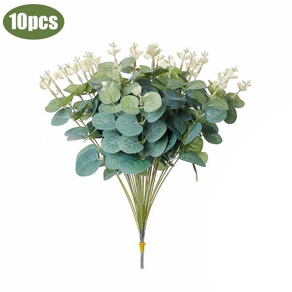 

10pcs Simulation Eucalyptus Stems, Artificial Leaves Faux Greenery Plants Branches Wedding Centerpiece Flower Home Decoration