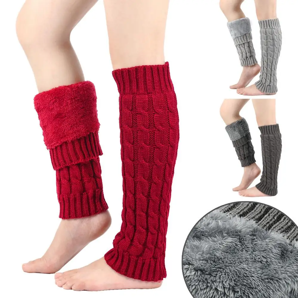 Women Fleece Twist Pattern Leg Warmers Boot Covers Winter Warm Wool Knitted Leg Cover Thicken Fleece Leg Sleeve Y2K Heap Sock