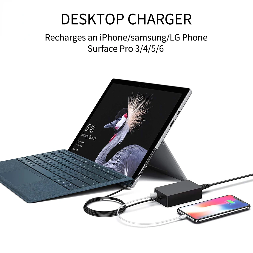 Laptop Power Adapter 15V 4A 65W for Microsoft surface book pro3 pro4 pro 5 pro 6 pro7 power adapter 1706 charger fast charge with 5V 1A