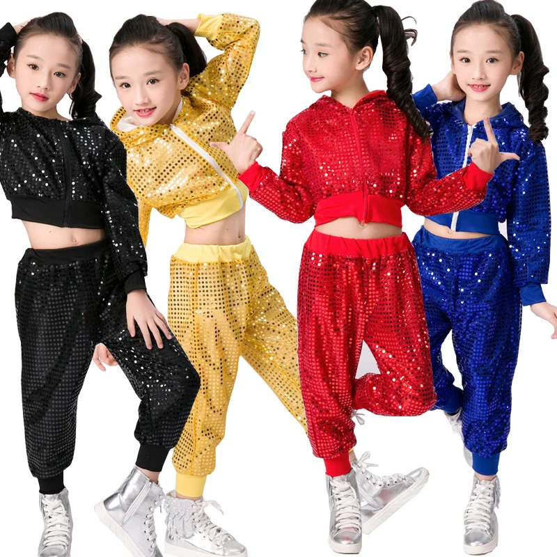 

Children Sequins Jazz Dance Modern Cheerleading Hip Hop Costume For Kids Boy Girls Crop Top And Pant Performance Outfits Clothes