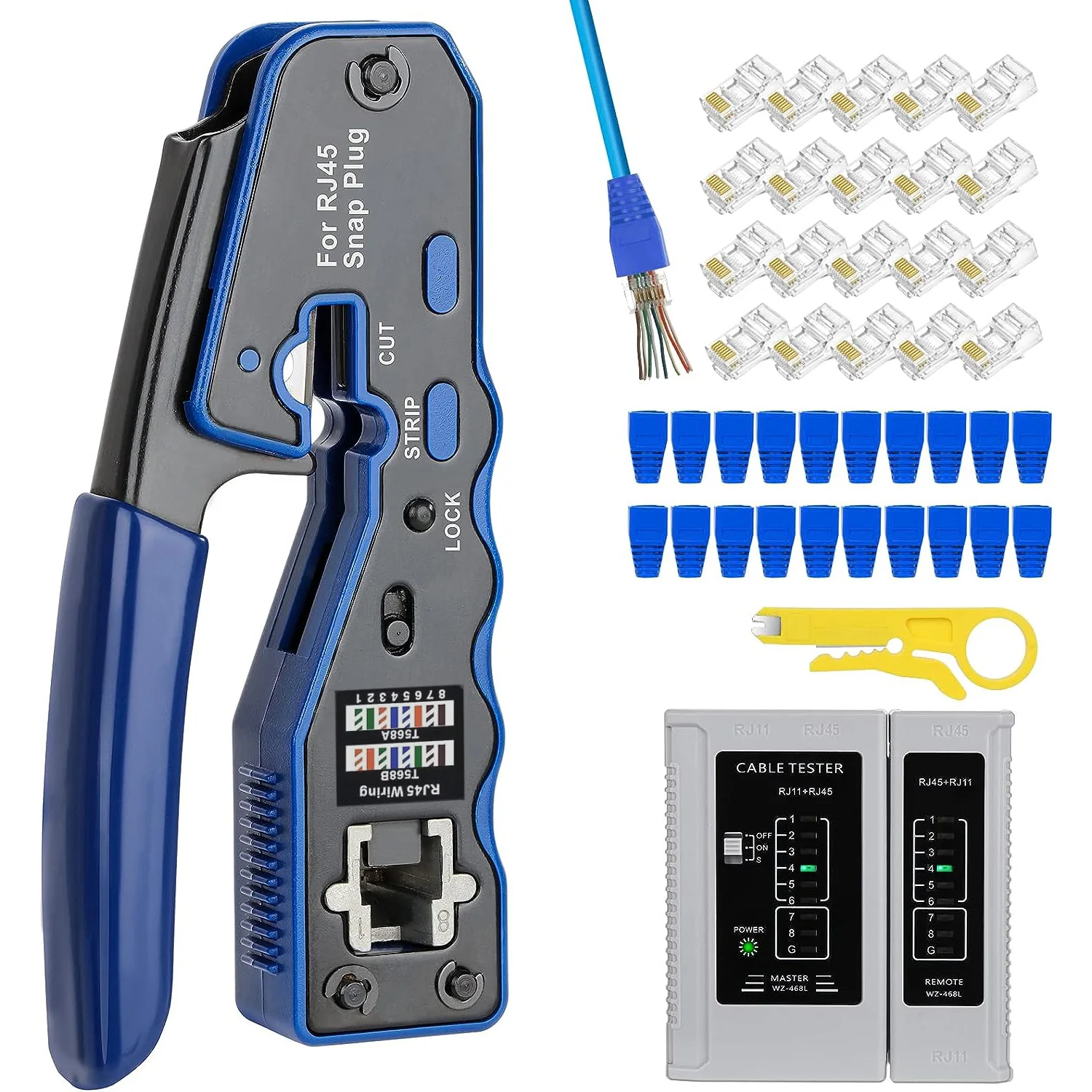 Zoerax Pass Through Ethernet Crimper e Tester Tool Kit Conectores Modulares Rj45 Cat5e Cat6 Cat6a 8p8c