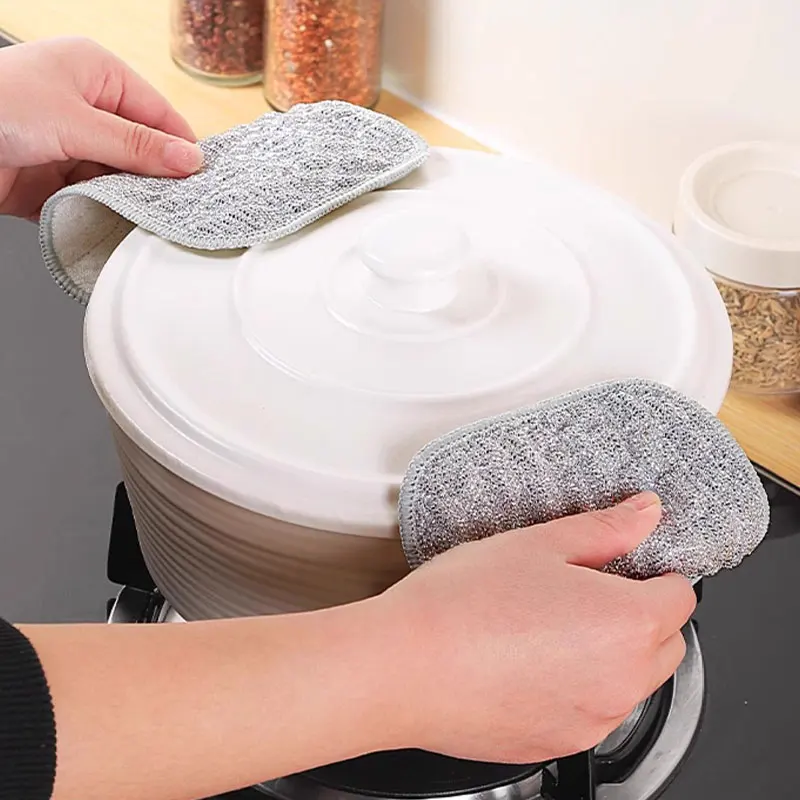 5/3pcs Double-sided Non-stick Oil Dishwashing Cloth Silver Wire Wiping Rags Cleaning Towels Thickened Wipe Cloth Scouring Pad