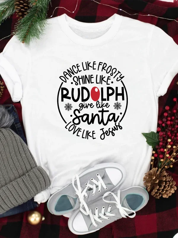 

Rudolph Give Like Santa Slogan Women Christmas T-shirt 2023 Vintage Voguish Farm Cause Christmas Female Shirt Comfort Girl Tee