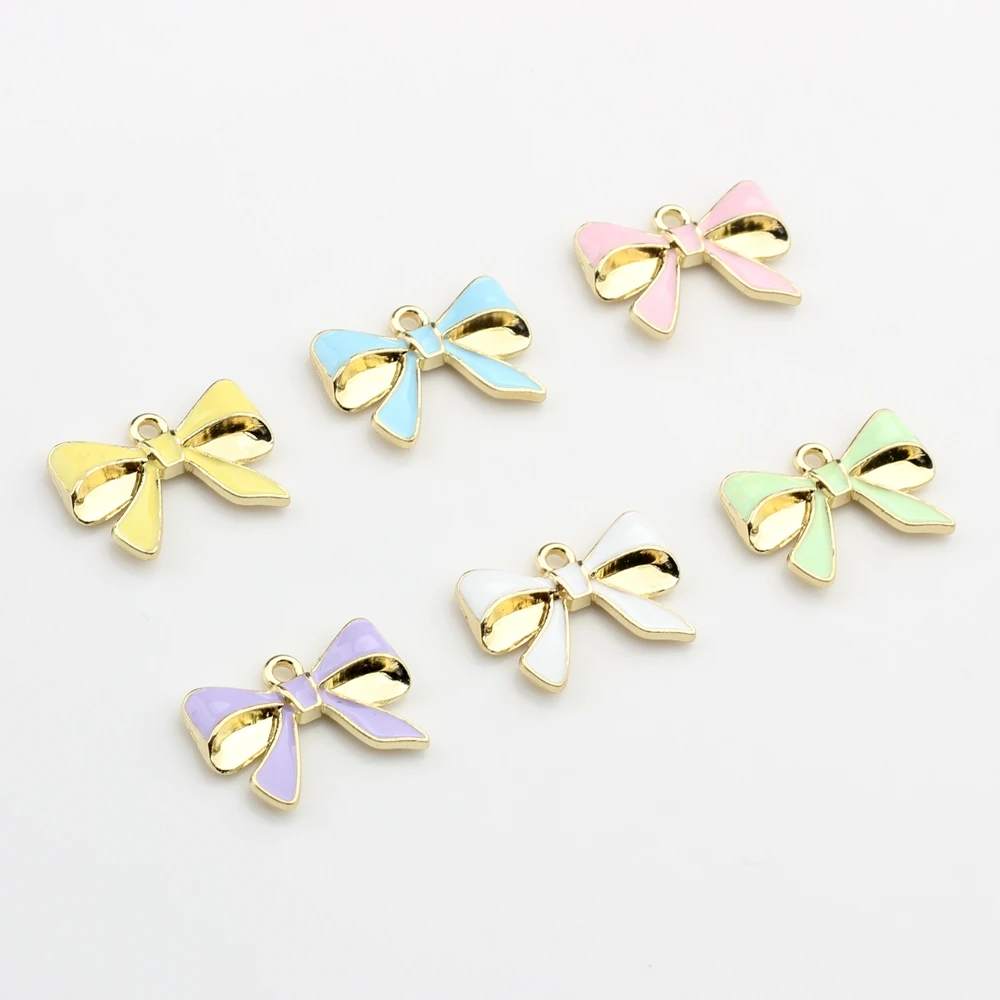 Zinc Alloy Color Spray Paint Enamel Mini Bow Charms Pendant 10pcs/lot For  DIY Jewelry Making Accessories