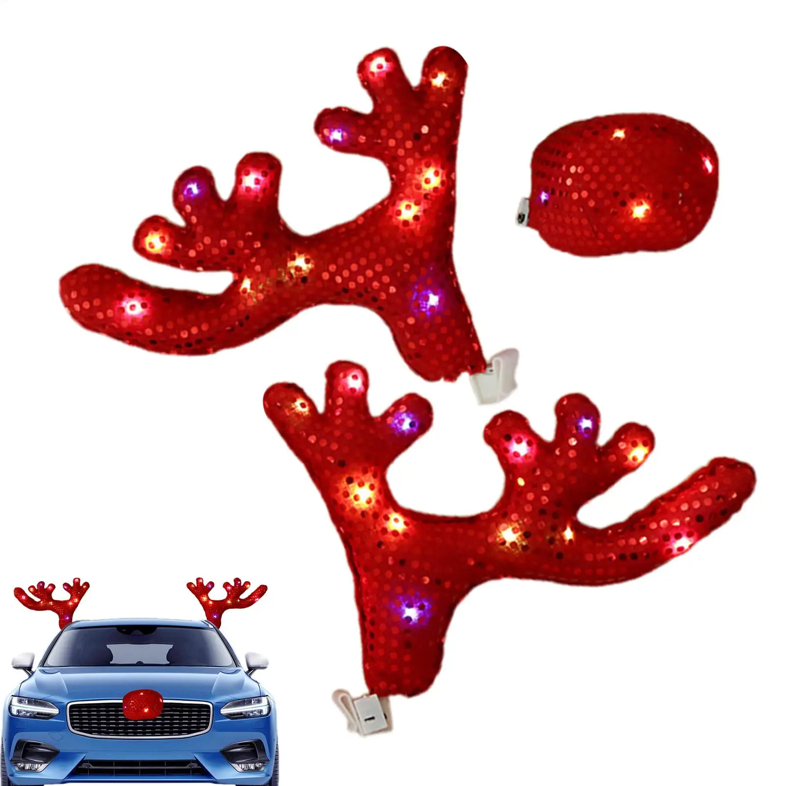 NEW Car Christmas Decorations Cute Funny Waterproof Car Costume Decor Reindeer Antlers & Nose For Winter Holiday New Year Family