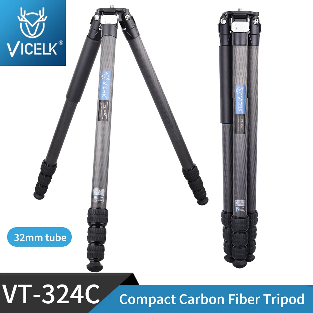 VICELK Compact Carbon Fiber Tripod 158cm 32mm Tube Heavy Duty For DSLR Camera Max Load 25kg VT-324C camera tripod
