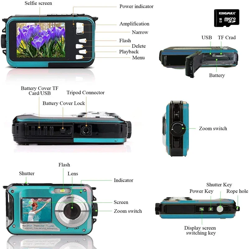 Action Camera Ultra 1080PHD 60fps 24MP Waterproof Camera Shockproof Underwater Camera 2.7inch Recording Cameras Sport Camera 4