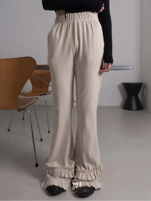 Spring 2025 Dongda Gate Women's Slim Fit Bell Bot Pants Elastic Micro Flared Pure Color Floral Lace Long Trousers