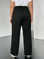 Plus Size Women's Casual Fashion Drawstring Pants Spring Autumn Solid Color Versatile Commuter Popular Pants - Image 2