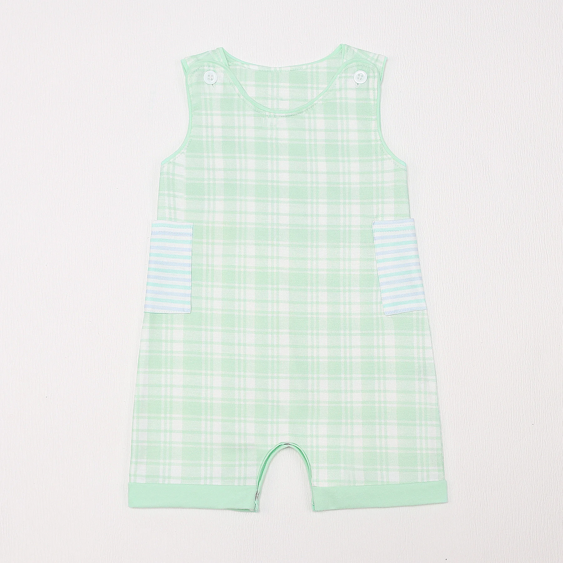 

New Born 0-3T Jumpsuit Mother Kids Romper Baby Boys Bubble Green Lattices Clothes Bebes Outfit Infant Shorts Pocket Casual Wear