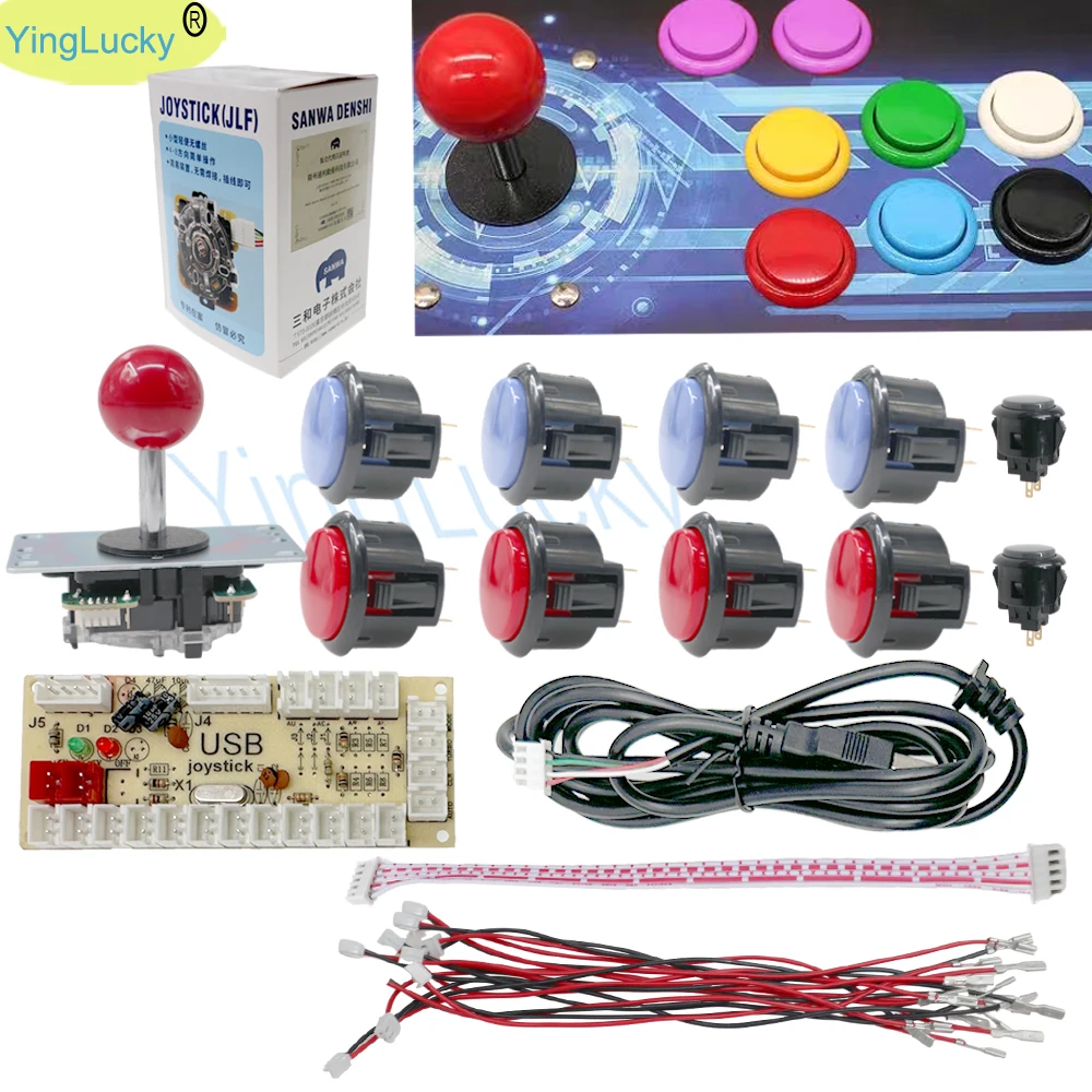 Sanwa Joystick 8Yt, Obsf 24 Millimetri, Arcade Kit Fai Da Te, Arcade Joystick Kit Fai Da Te, Usb Pc Encoder, Per Arcade Mame & Raspberry Pi 3B