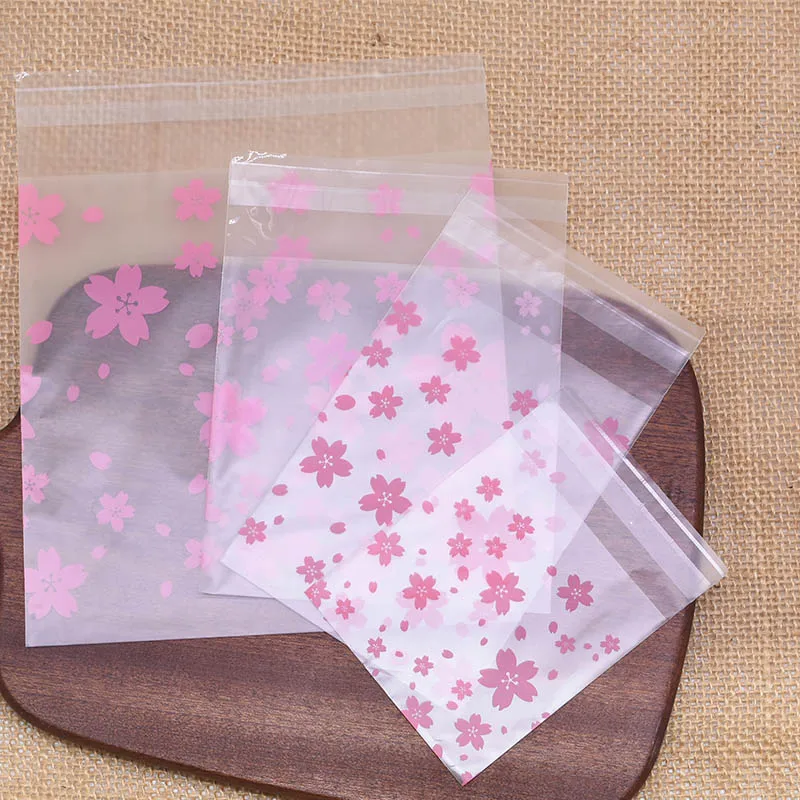 50Pcs Sakura Flower Candy Cookie Bags Clear Regali Autoadesivi Imballaggio Sacchetto Di Plastica Per La Decorazione Della Festa Di Compleanno Dei Bamb