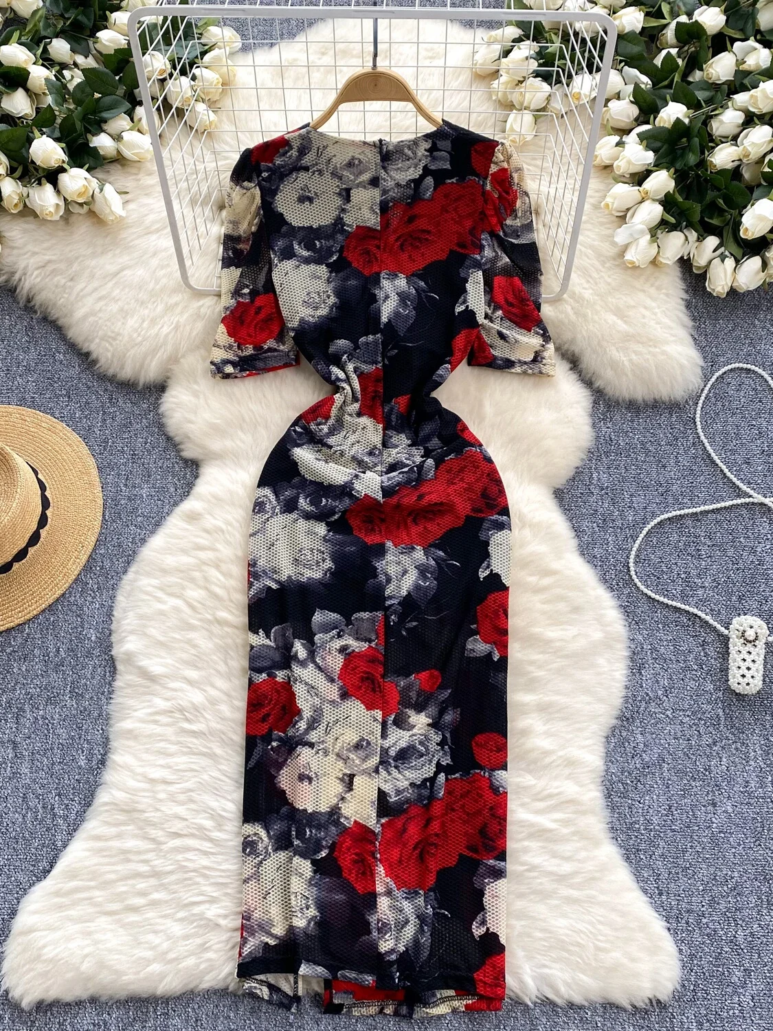 Commute Inspired V-Ne ort Sve Women's Dr High Waist A-Line Midi Skirt Printed Tulle Wrap Body Long Dr