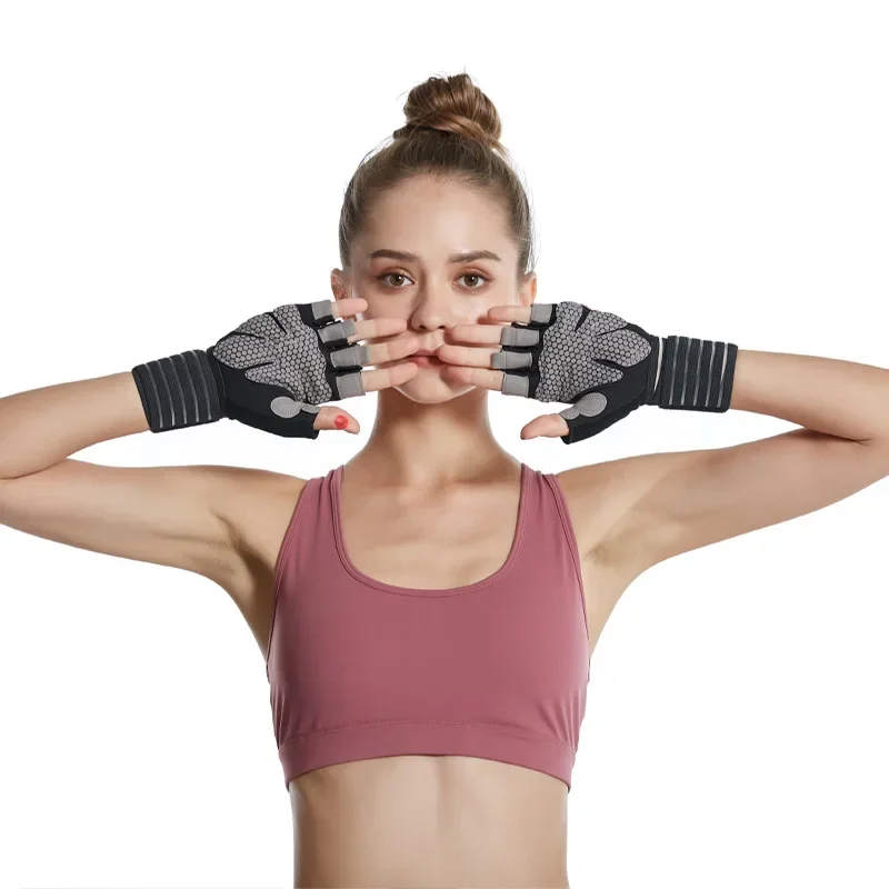 Gym Sports Gloves Half Finger Weight Lifting Gloves with Wrist Support Belt Men Women Workout Exercise Fitness Training Glove 3