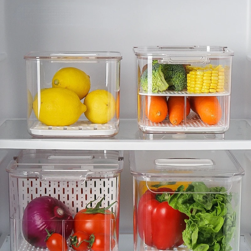 

Refrigerator Storage Box Kitchen Vegetables and Fruits Draining Crisper Refrigerator Dedicated Compartmented Storage Boxes