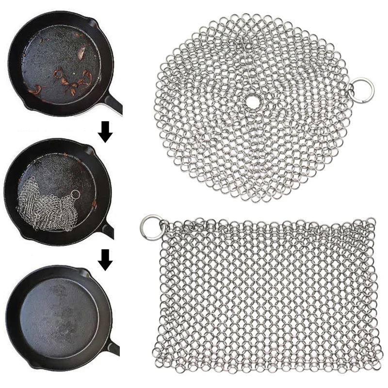 Premium Stainless Steel Cast Iron Cleaner & Scrubber Brush for Skillets, Griddles, Pans, and Grills
