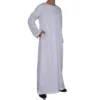 New Men's Dubai White Robe Long Outerwear Performance round Neck Button Pure Color Men's Casual Ethnic Style Polyester Fiber
