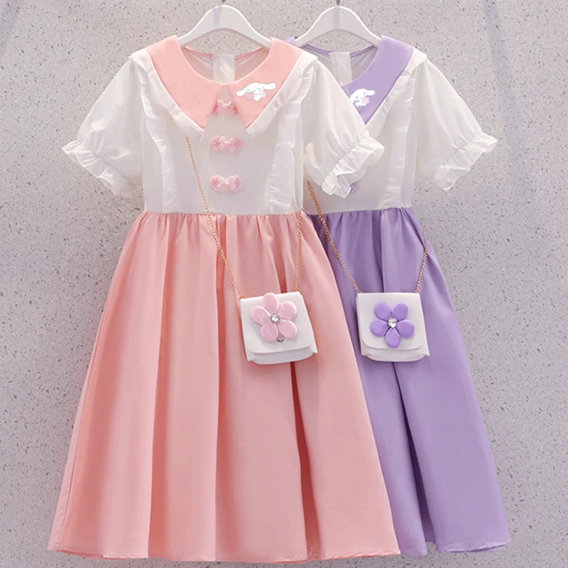 

Kawaii Sanrio Cinnamoroll My Melody Y2K Children's Dresses New Summer Cartoon College Style Dress Girls Princess Dress Gift
