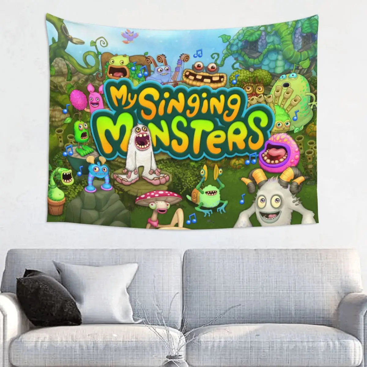 My Singing Monsters Tapestry Wall Hanging Hippie Fabric Wall Tapestry Game Cartoon Ins Coperta Room Home Decor Yoga Mat