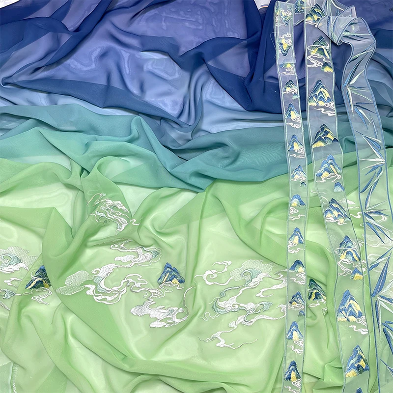 1 m bestickter Hanfu-Stoff im antiken Stil, Osmanthus-Kaninchen, Bergwolke, bedruckter Stickstoff für DIY-Nähen, Kostüm, Kleid – Detail 3