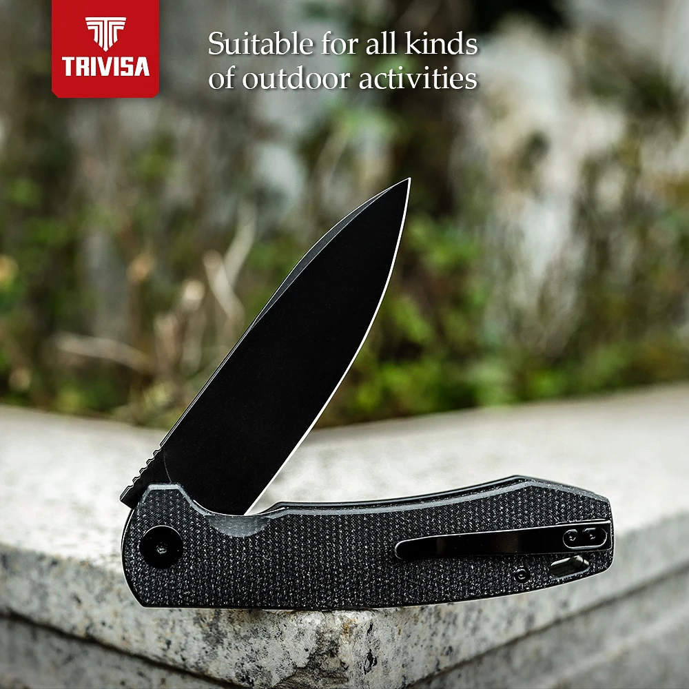 TRIVISA Folding Pocket Knife Men Sharp EDC Camping Knife Clip 3.74" 14C28N Steel Outdoor Tools Micarta Handle folding pocket knife