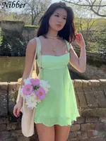 Nibber Vestidos Elegantes Para Mujer Solid Color Cutout Slim Sling Dress Sexy Backless Ruffle Dress Female2023