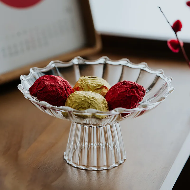 High Borosilicate Glass Fruit Bowl Home Transparent Candy Snack Tray Living Room Decoration Modern Home Decoration Plate