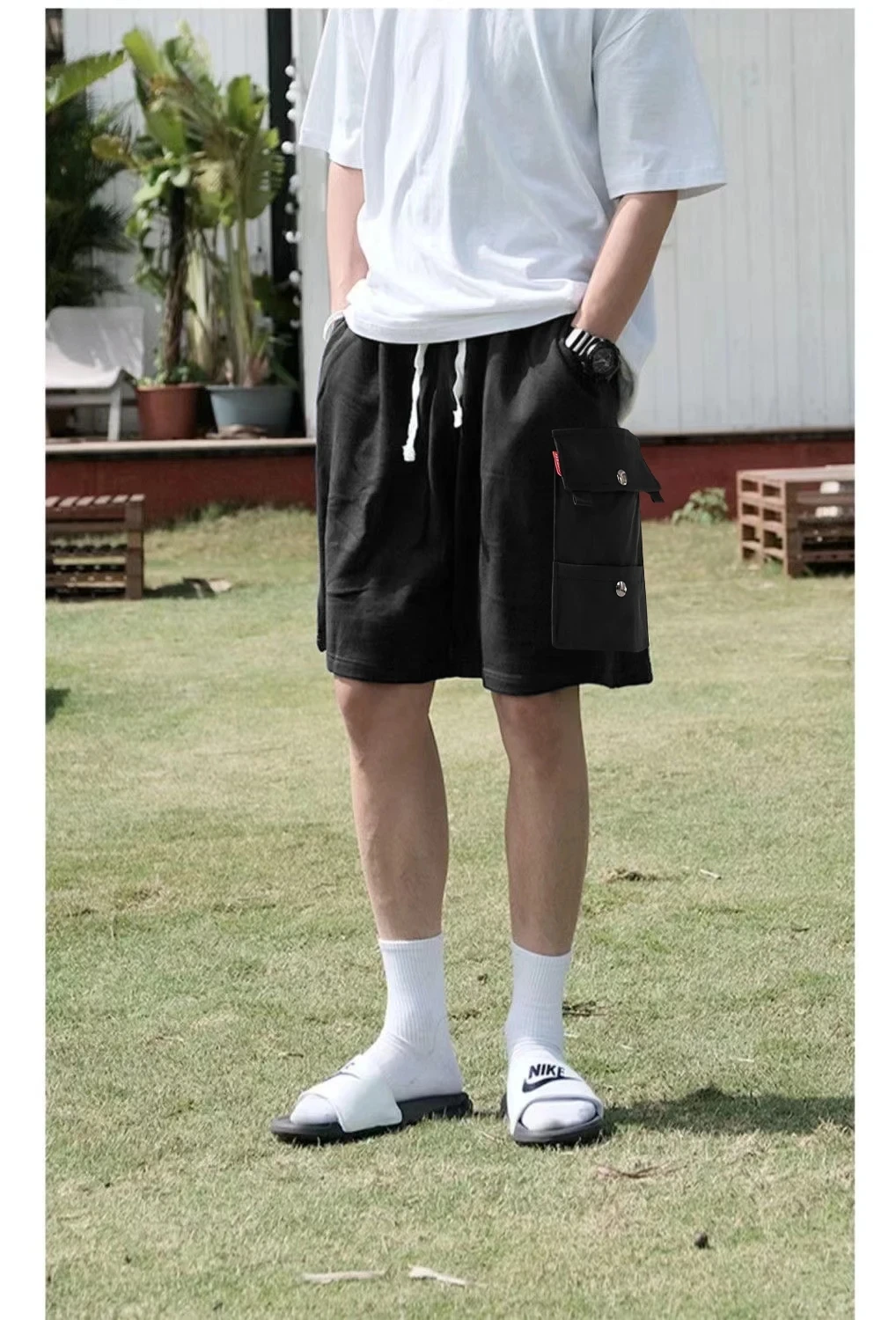 

Шорты с разрезом для мужчин, тонкие и свободные пятиконечные повседневные штаны для мужчин, рабочие брюки из ледяного шелка для мужчин, быстросохнущие спортивные