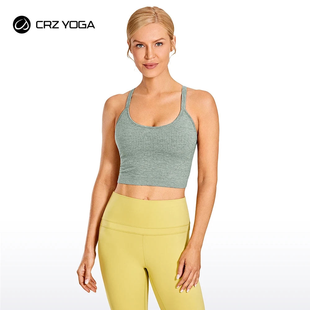 CRZ YOGA Women's Longline Sports Bra Padded Wireless Racerback Yoga